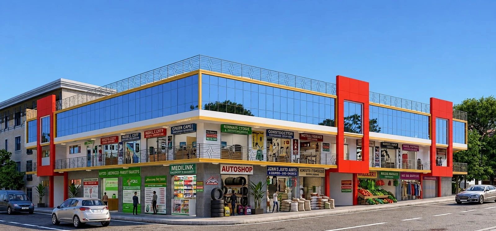 Exterior corner architectural view of Tashmara Mall