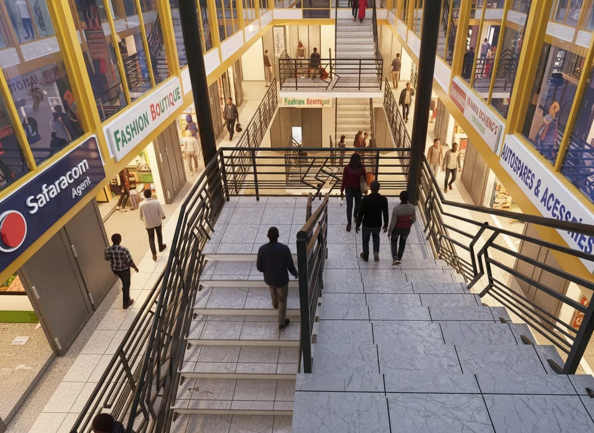 Interior retail walkways and staircase