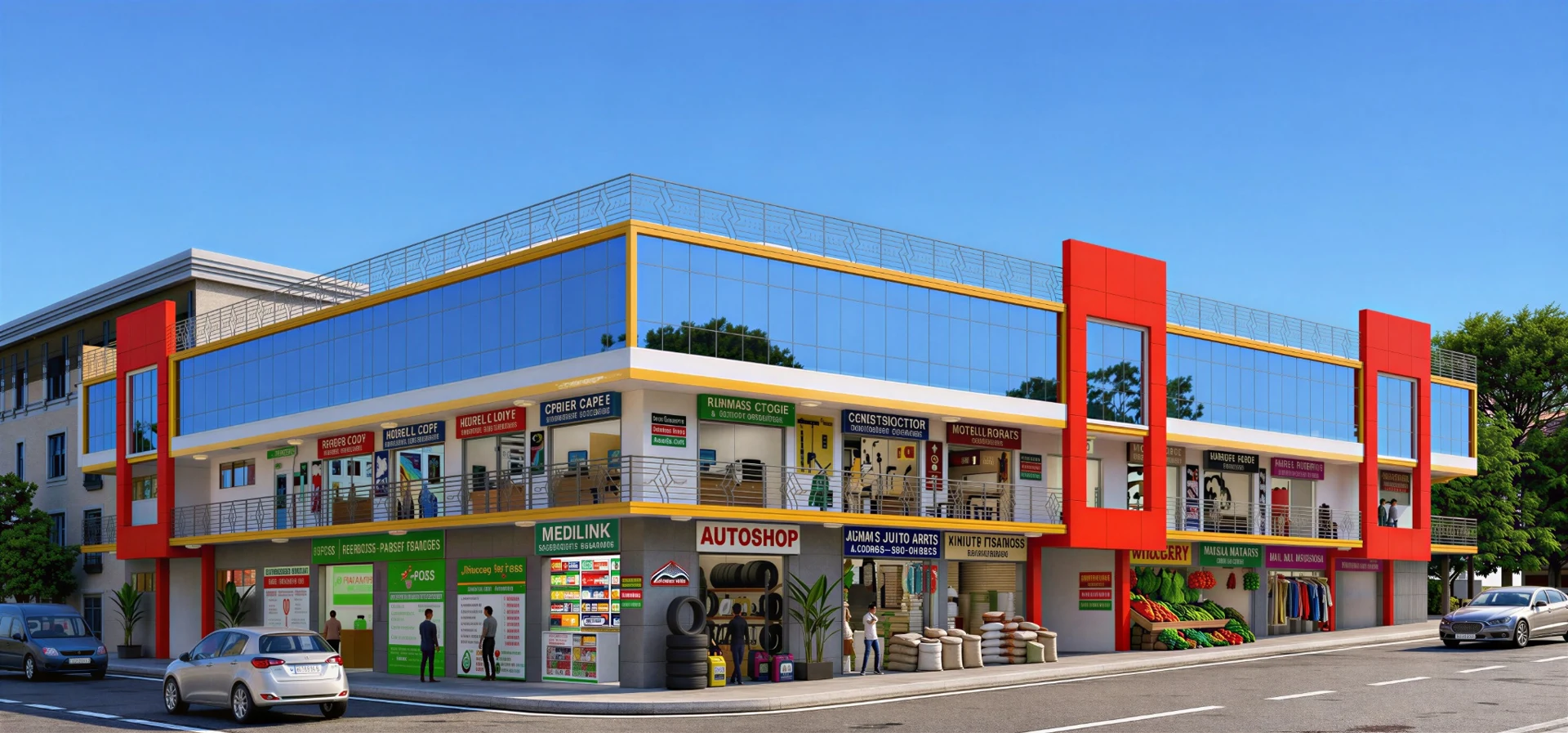 Exterior corner architectural view of Tashmara Mall